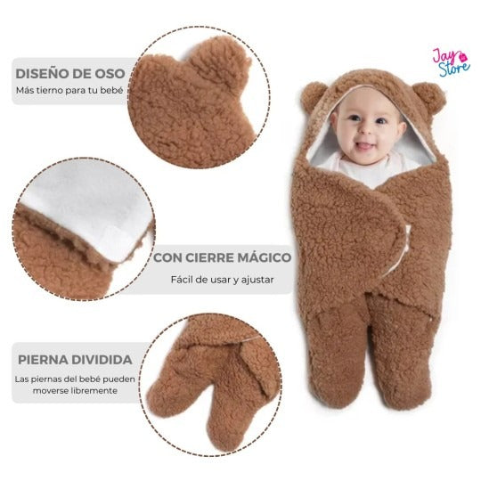 Diseño del cobertor de bebé: capota de oso, cierre mágico y pierna dividida [lr:g8utky]