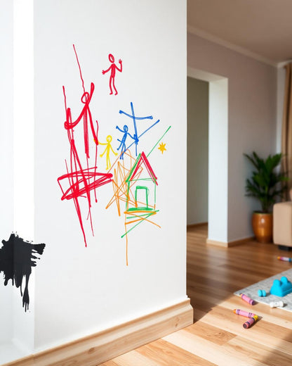 Antes: pared con rayones de crayón y manchas