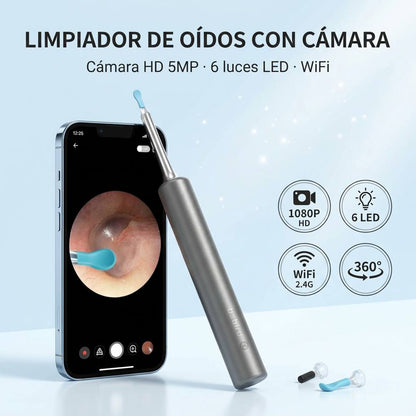 Limpiador de oídos con cámara HD y luz LED conectado al celular