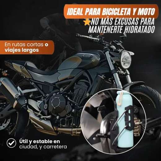Portabidón instalado en una moto sosteniendo una botella térmica