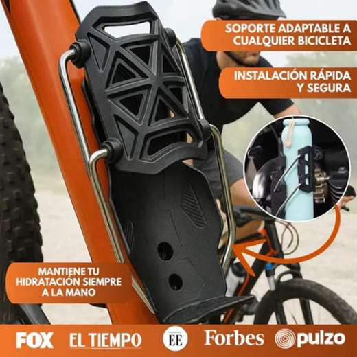 Portabidón negro en el cuadro naranja de una bicicleta